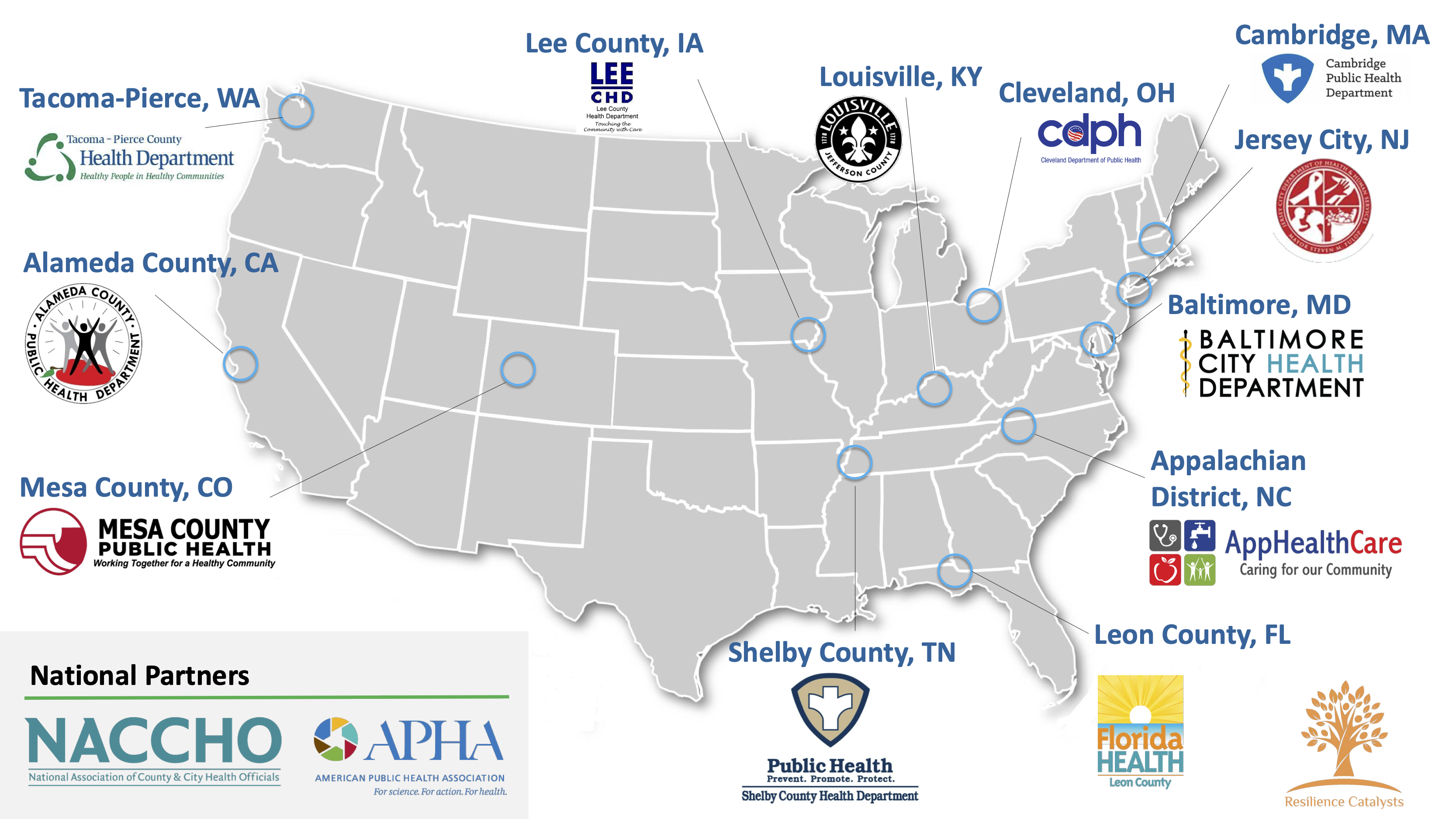 Map of health departments in the RC network from cohorts 1-3
